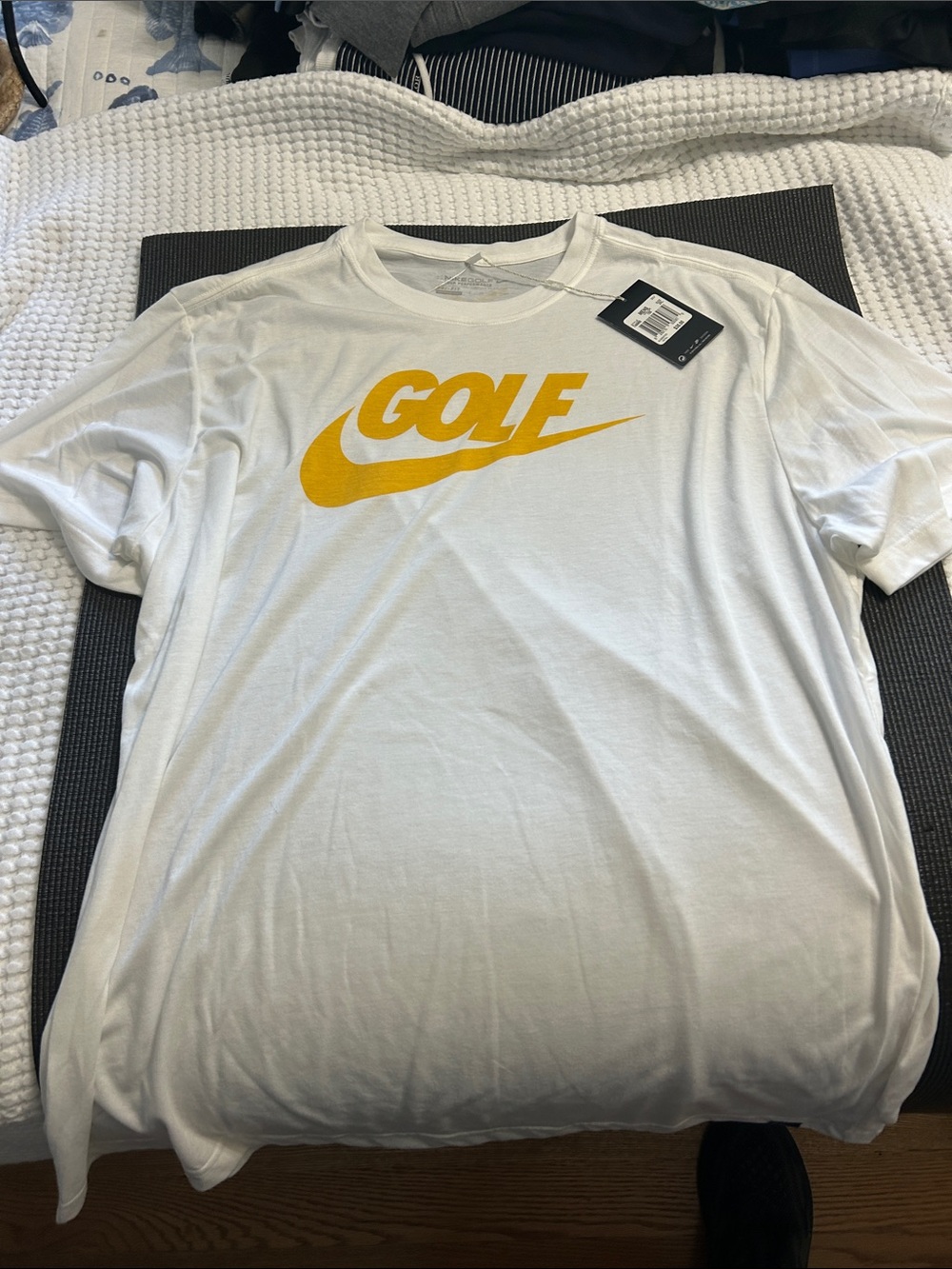 Nike White Short-Sleeve Tee with Yellow GOLF Swoosh